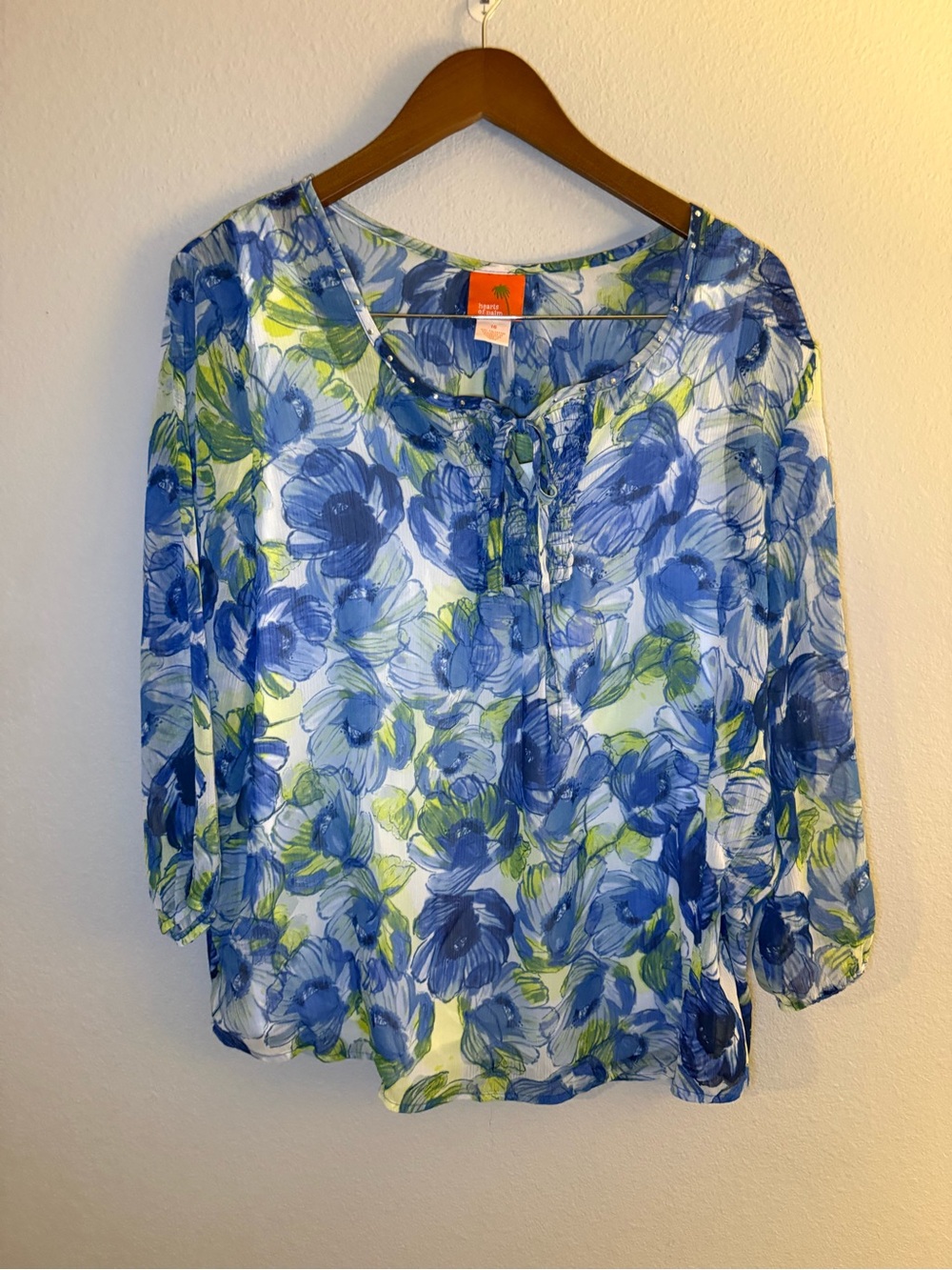 hearts of palm Blue and Green Floral Peasant Blouse